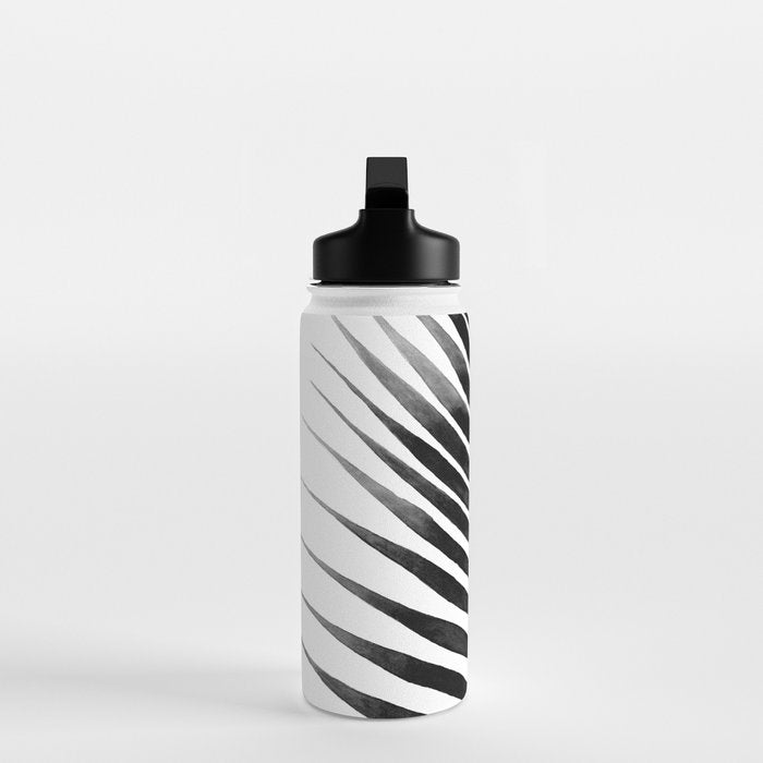 Palm Leaf Watercolor | Black and White Water Bottle Gallery Image 3