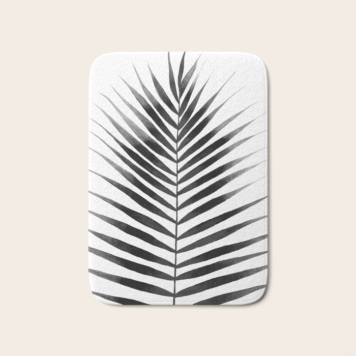 Palm Leaf Watercolor | Black and White Bath Mat Gallery Image 1