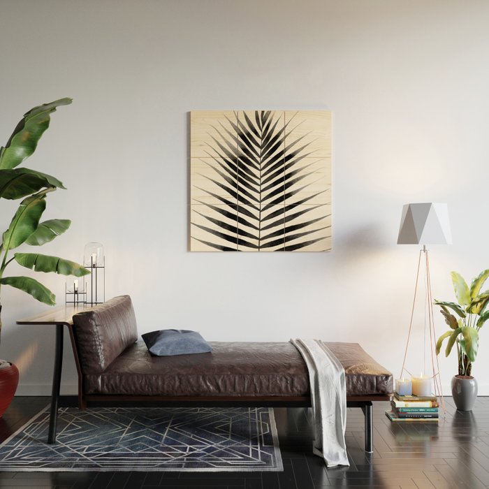 Palm Leaf Watercolor | Black and White Wood Wall Art Gallery Image 2