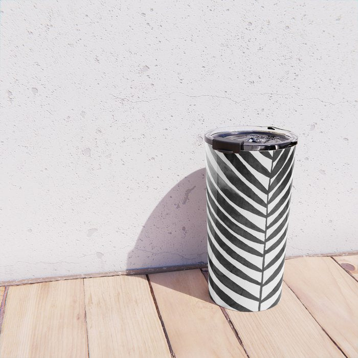 Palm Leaf Watercolor | Black and White Travel Mug Gallery Image 4