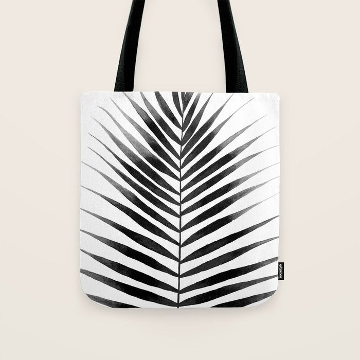 Palm Leaf Watercolor | Black and White Tote Bag Gallery Image 1