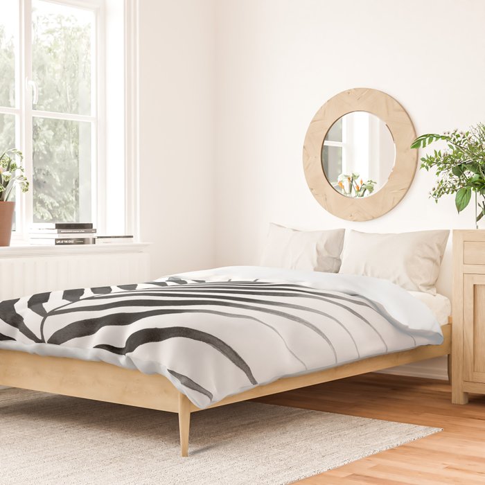 Palm Leaf Watercolor | Black and White Duvet Cover Gallery Image 2