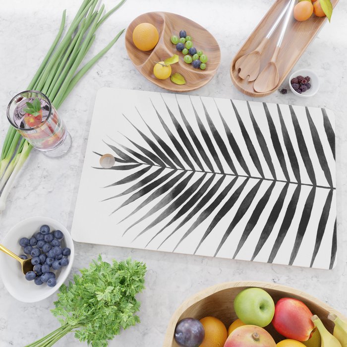 Palm Leaf Watercolor | Black and White Cutting Board Gallery Image 2