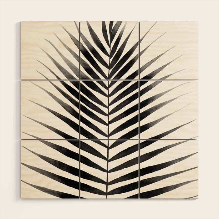 Palm Leaf Watercolor | Black and White Wood Wall Art Gallery Image 1