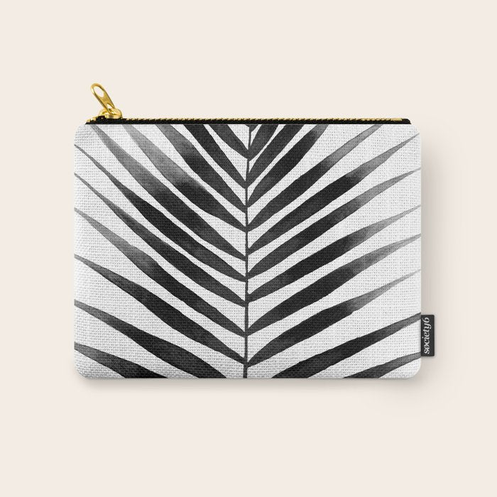 Palm Leaf Watercolor | Black and White Carry All Pouch Gallery Image 1