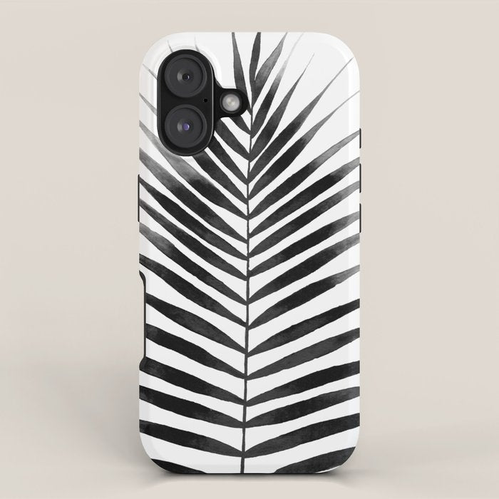 Palm Leaf Watercolor | Black and White iPhone Case Gallery Image 1