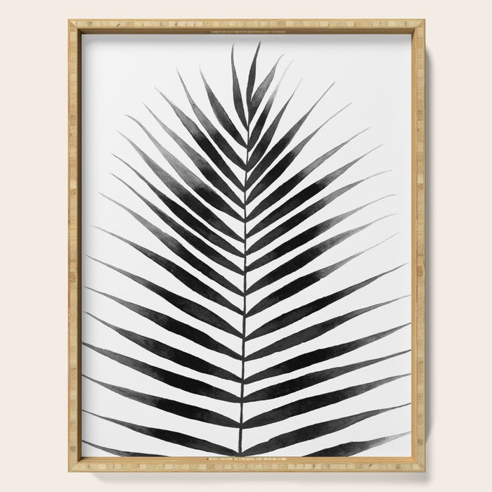 Palm Leaf Watercolor | Black and White Serving Tray Gallery Image 1