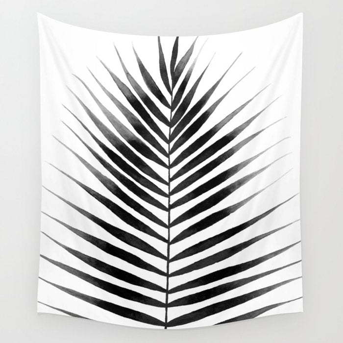 Palm Leaf Watercolor | Black and White Wall Tapestry Gallery Image 4