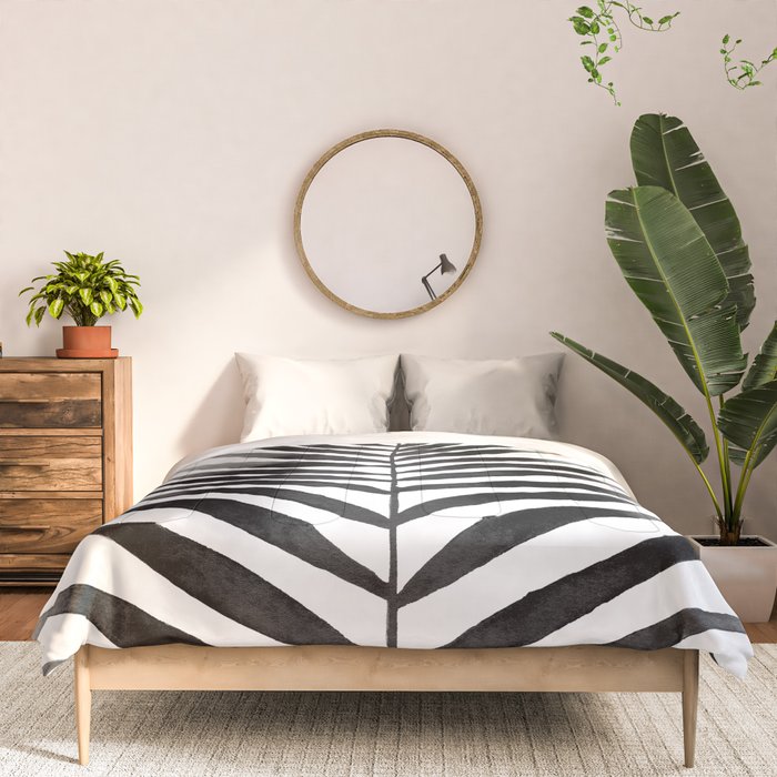 Palm Leaf Watercolor | Black and White Comforter Gallery Image 3