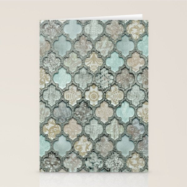 Old Moroccan Tiles Pattern Teal Beige Distressed Style Stationery Card Gallery Image 2
