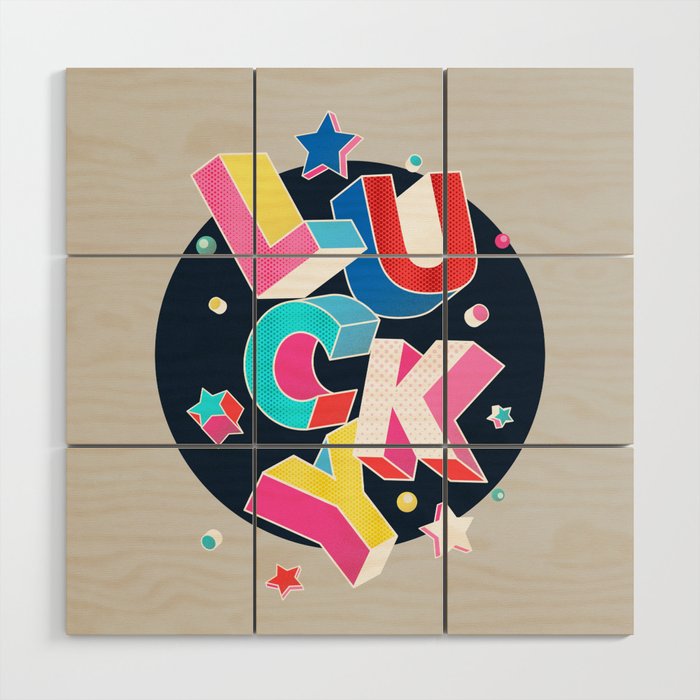 LUCKY Typography Wood Wall Art Gallery Image 1