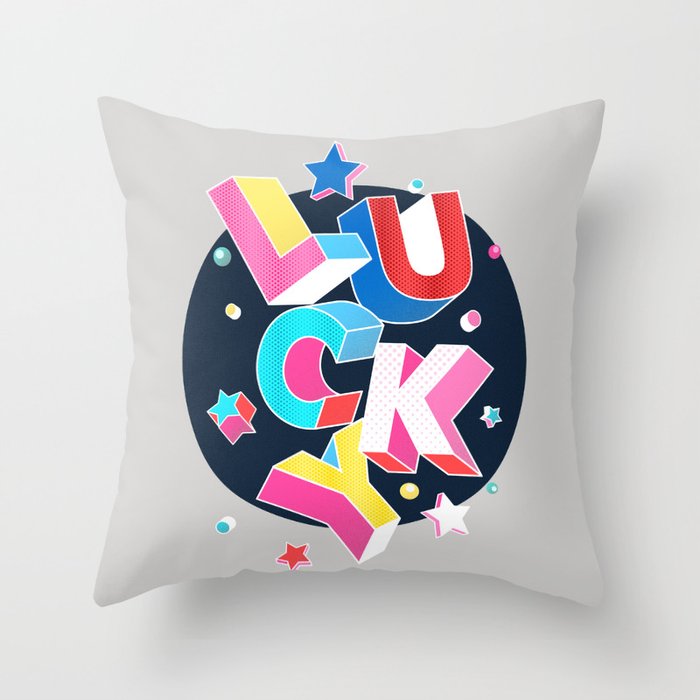 LUCKY Typography Throw Pillow Gallery Image 1