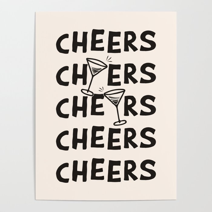 Cheers. Cocktails and Drinks in Black and White Poster Gallery Image 4