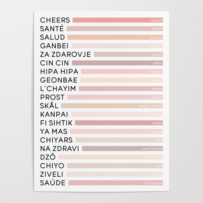 Cheers In Different Languages (Pink Beige) Poster Gallery Image 4