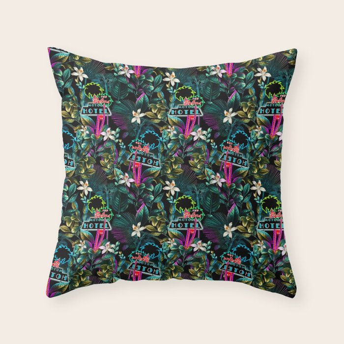 Neon Leaf Pattern Throw Pillow Gallery Image 1