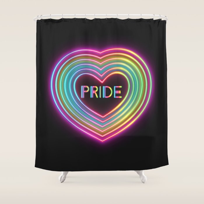 Neon Pride Heart Shower Curtain Gallery Image 1