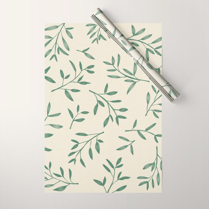 Leaf Pattern Watercolor - Green Wrapping Paper Gallery Image 1