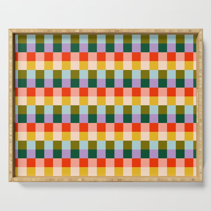 Checkered Rainbow Retro Vibe  Serving Tray Gallery Image 1