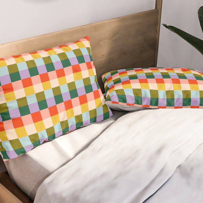 Checkered Rainbow Retro Vibe  Pillow Sham Gallery Image 2