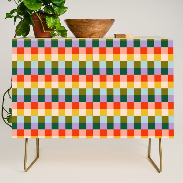 Checkered Rainbow Retro Vibe  Credenza Gallery Image 1