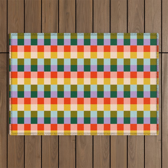 Checkered Rainbow Retro Vibe  Outdoor Rug Gallery Image 1