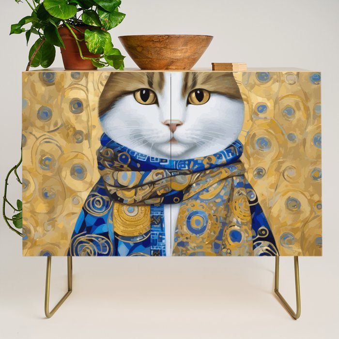 Klimt Tabby Cat with Warm Scarf Credenza Gallery Image 1