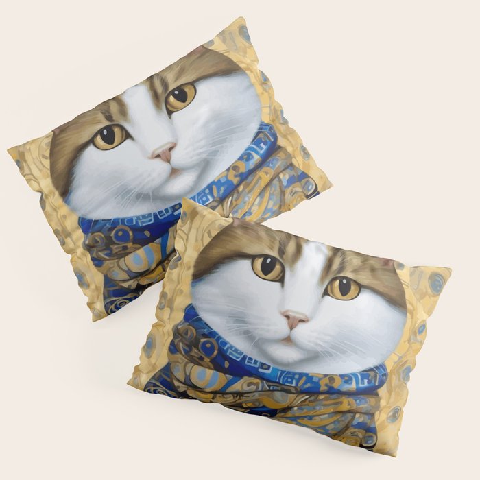 Klimt Tabby Cat with Warm Scarf Pillow Sham Gallery Image 3
