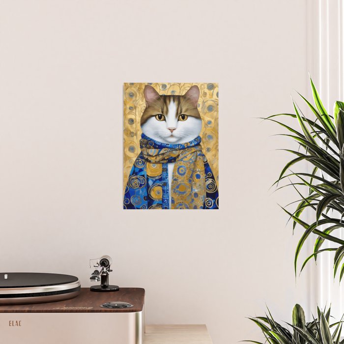 Klimt Tabby Cat with Warm Scarf Poster Gallery Image 2