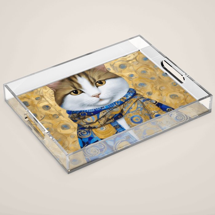 Klimt Tabby Cat with Warm Scarf Acrylic Tray Gallery Image 1