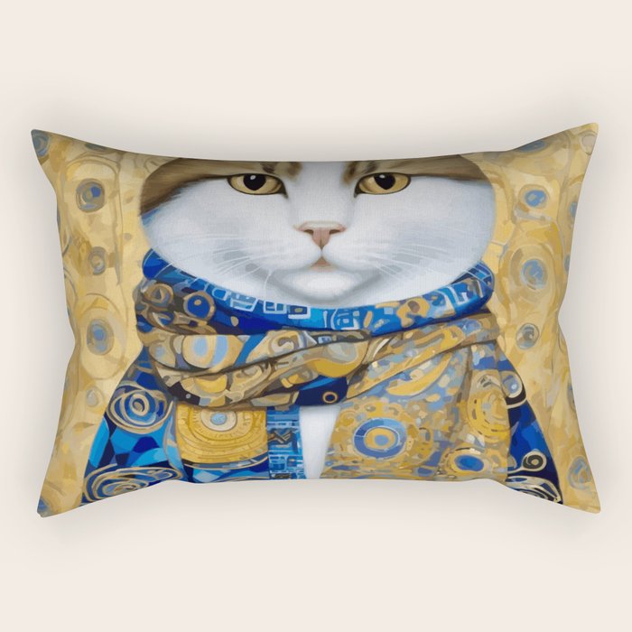 Klimt Tabby Cat with Warm Scarf Rectangular Pillow Gallery Image 2