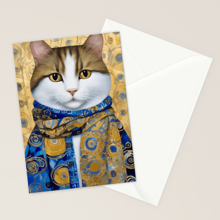 Klimt Tabby Cat with Warm Scarf Stationery Card Gallery Image 2