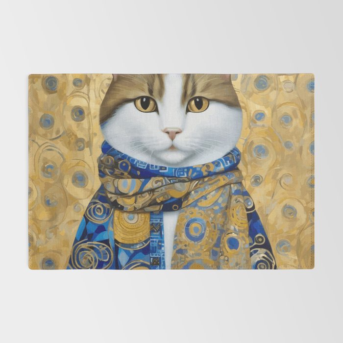 Klimt Tabby Cat with Warm Scarf Rug Gallery Image 2