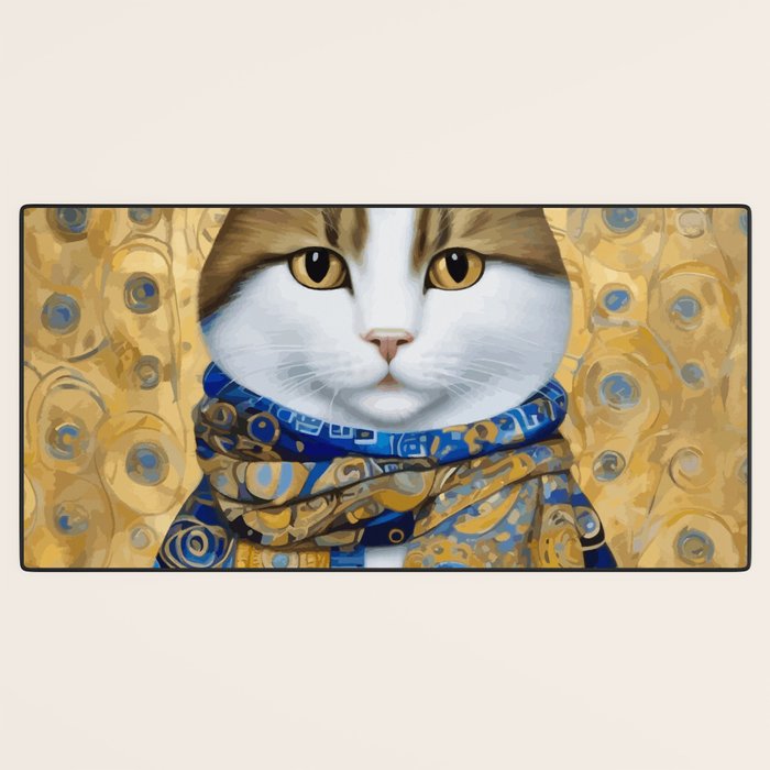 Klimt Tabby Cat with Warm Scarf Desk Mat Gallery Image 3