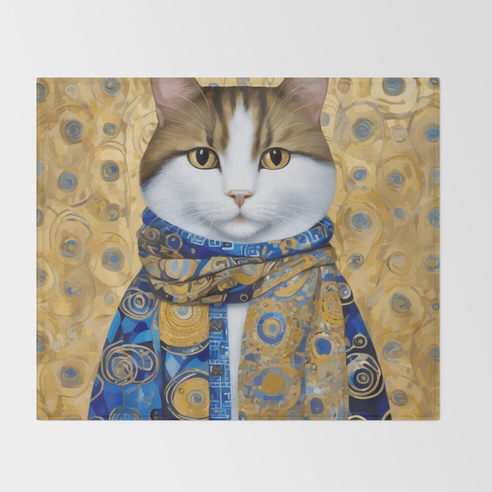 Klimt Tabby Cat with Warm Scarf Throw Blanket Gallery Image 2