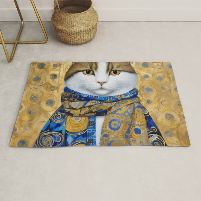 Klimt Tabby Cat with Warm Scarf Rug Gallery Image 1