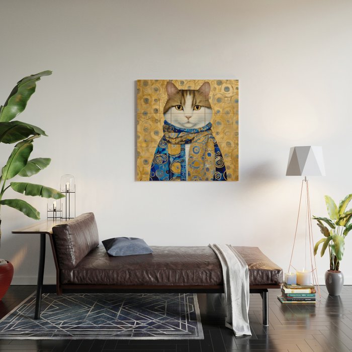 Klimt Tabby Cat with Warm Scarf Wood Wall Art Gallery Image 2