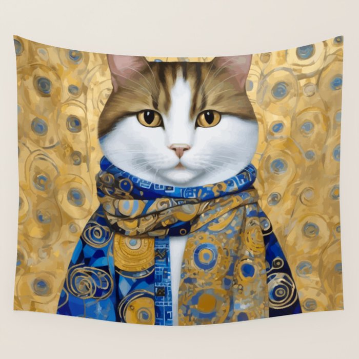 Klimt Tabby Cat with Warm Scarf Wall Tapestry Gallery Image 4