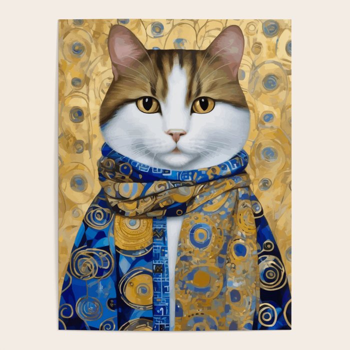 Klimt Tabby Cat with Warm Scarf Poster Gallery Image 4