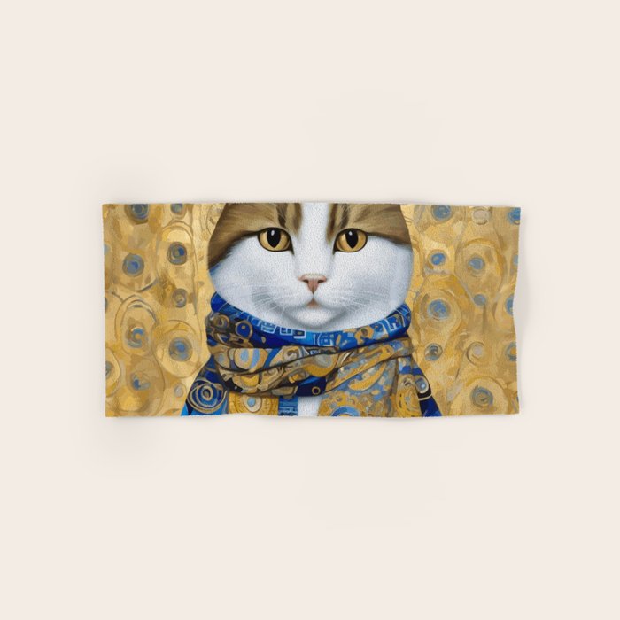Klimt Tabby Cat with Warm Scarf Bath Towel Gallery Image 1