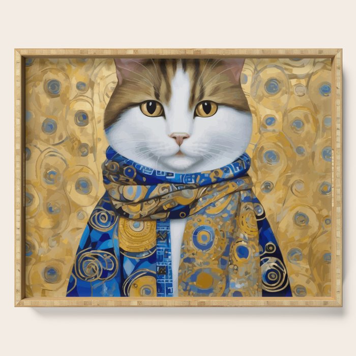 Klimt Tabby Cat with Warm Scarf Serving Tray Gallery Image 1