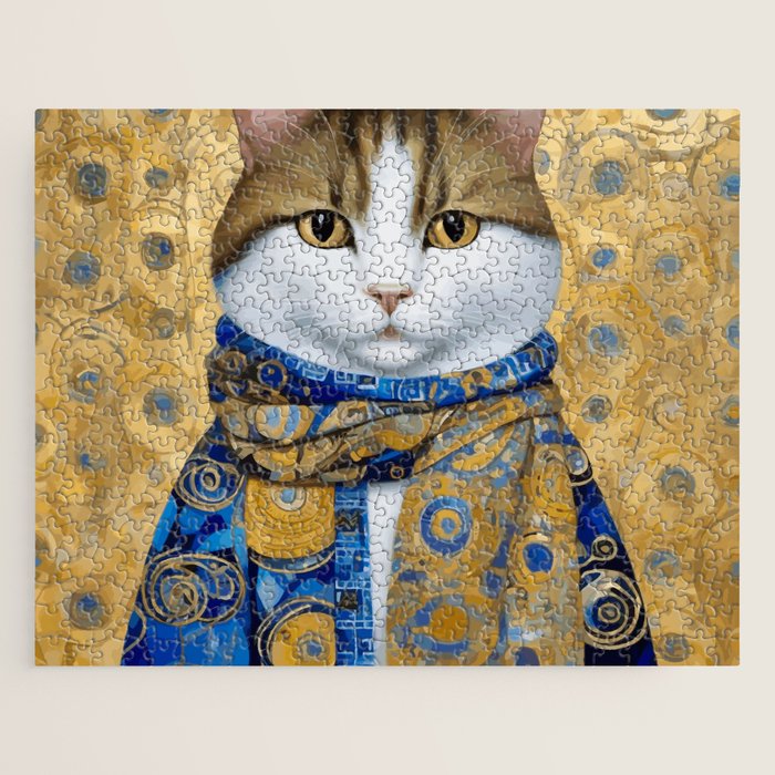 Klimt Tabby Cat with Warm Scarf Jigsaw Puzzle Gallery Image 1