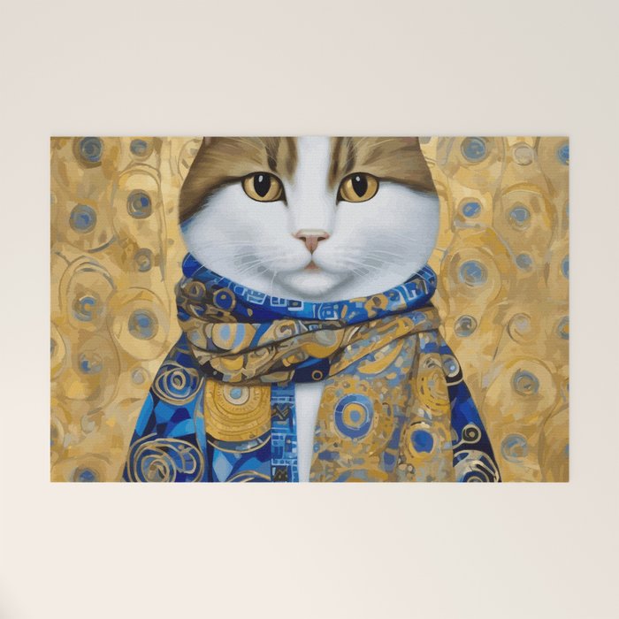 Klimt Tabby Cat with Warm Scarf Welcome Mat Gallery Image 1