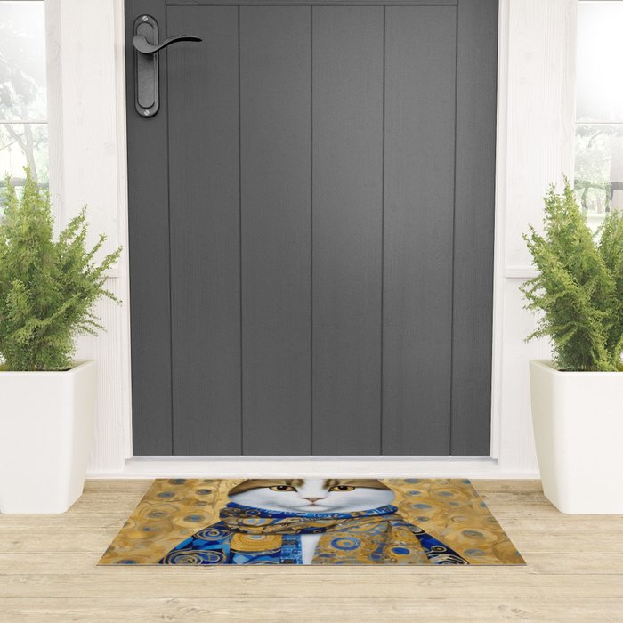Klimt Tabby Cat with Warm Scarf Welcome Mat Gallery Image 3