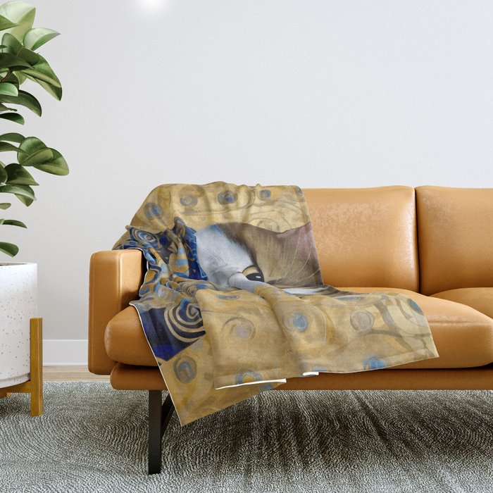 Klimt Tabby Cat with Warm Scarf Throw Blanket Gallery Image 1