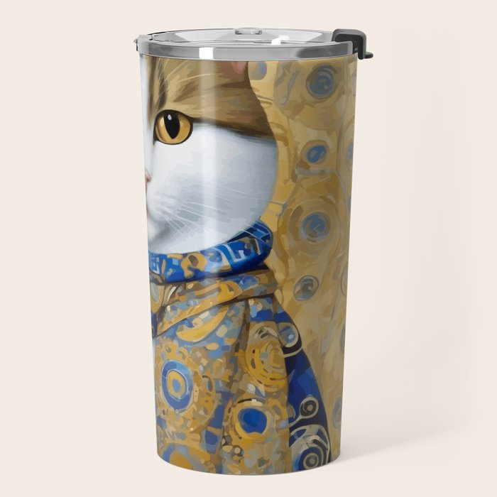 Klimt Tabby Cat with Warm Scarf Travel Mug Gallery Image 2