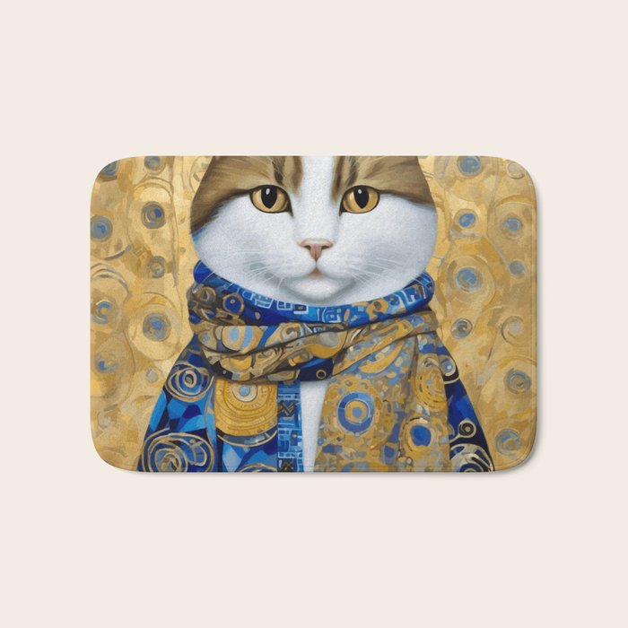 Klimt Tabby Cat with Warm Scarf Bath Mat Gallery Image 1