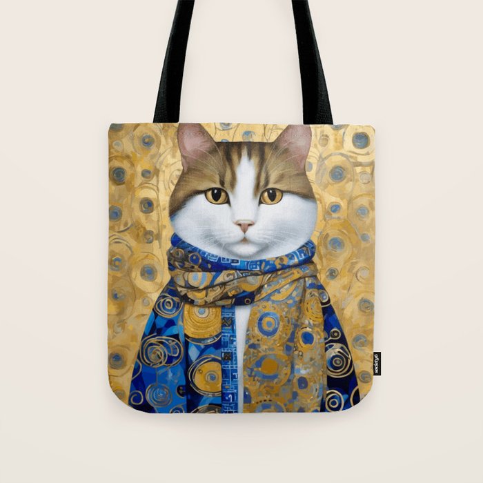 Klimt Tabby Cat with Warm Scarf Tote Bag Gallery Image 1