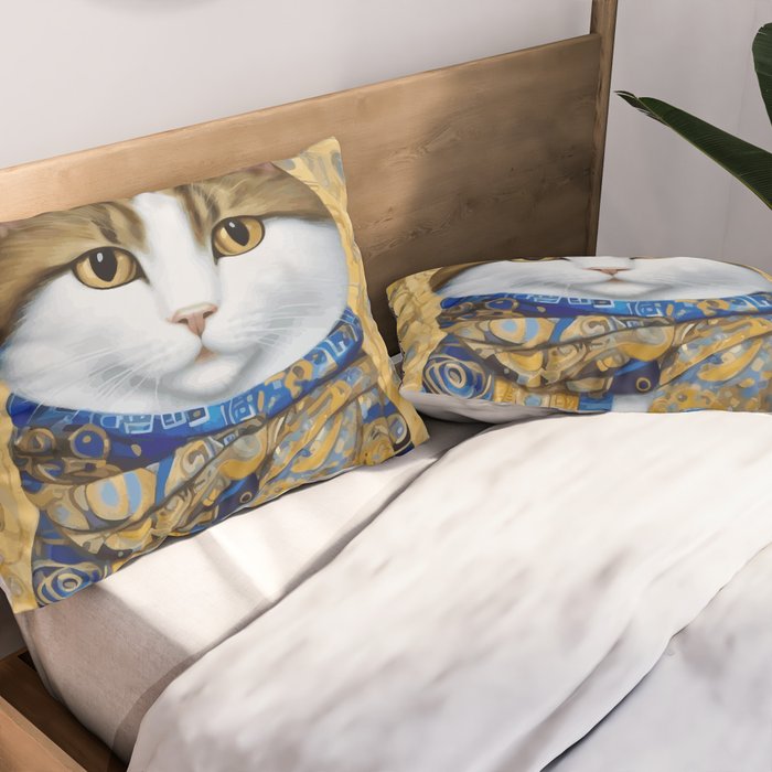 Klimt Tabby Cat with Warm Scarf Pillow Sham Gallery Image 2