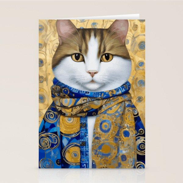 Klimt Tabby Cat with Warm Scarf Stationery Card Gallery Image 2