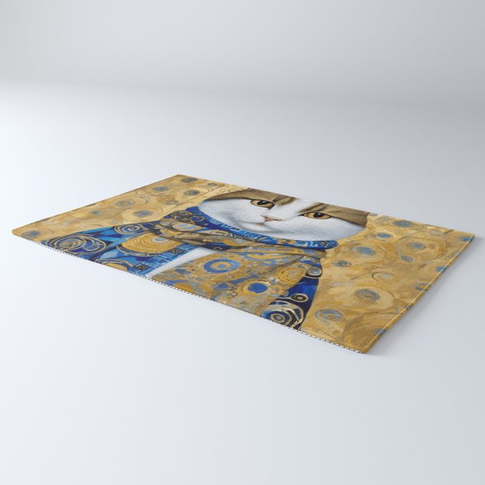 Klimt Tabby Cat with Warm Scarf Rug Gallery Image 3